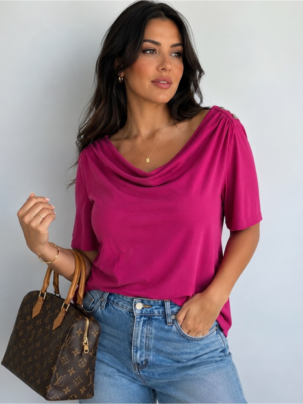 Adrienne Vittadini Pink Cowl Neck Top Size L